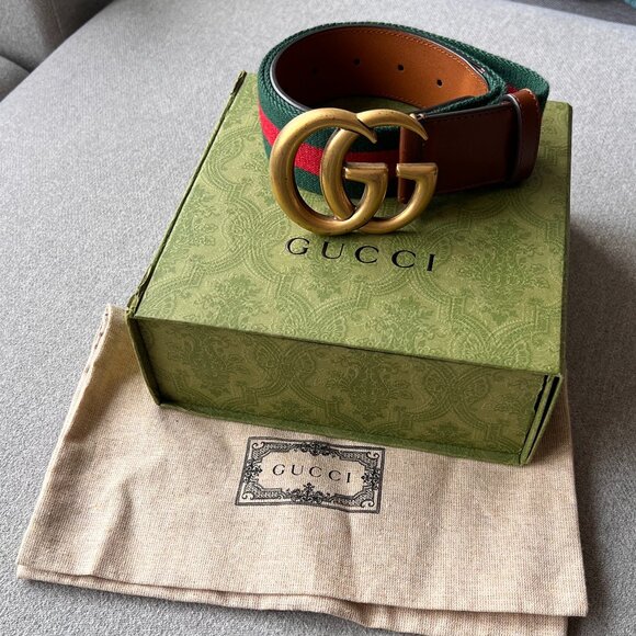 Gucci Web Belt with Double G Buckle - Size 90 - Picture 3 of 9